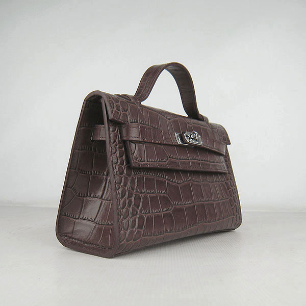 AAA Hermes Kelly 22 CM Crocodile Veins Leather Handbag Coffee H008 On Sale - Click Image to Close